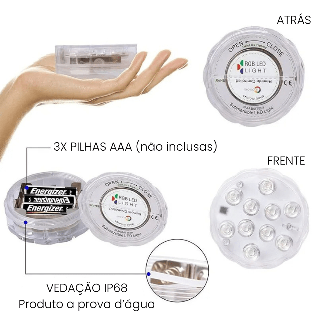 Pastilha Led com Ventosa para Aquários e Piscinas - IP68